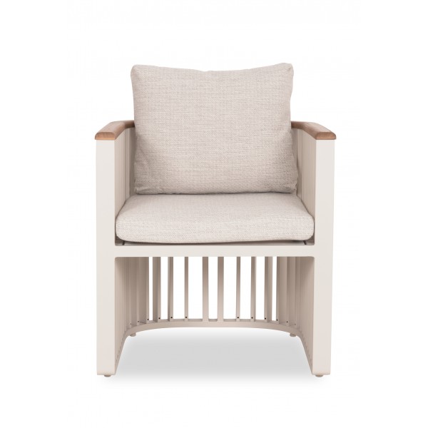 Πολυθρόνα Αλουμινίου Κρεμ με Teak Μπράτσα