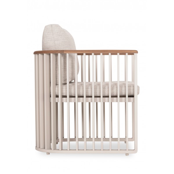 Πολυθρόνα Αλουμινίου Κρεμ με Teak Μπράτσα