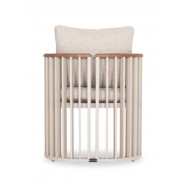 Πολυθρόνα Αλουμινίου Κρεμ με Teak Μπράτσα