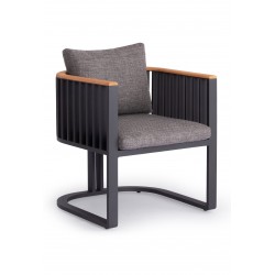 Πολυθρόνα Αλουμινίου Γκρι με Teak Μπράτσα