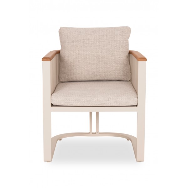 Πολυθρόνα Αλουμινίου Κρεμ με Teak Μπράτσα