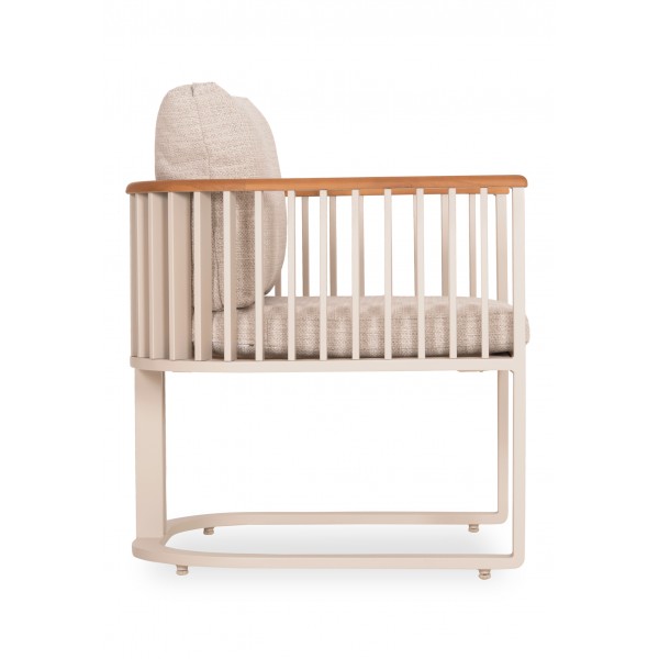 Πολυθρόνα Αλουμινίου Κρεμ με Teak Μπράτσα