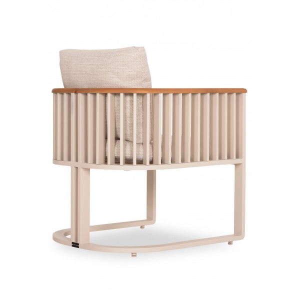 Πολυθρόνα Αλουμινίου Κρεμ με Teak Μπράτσα