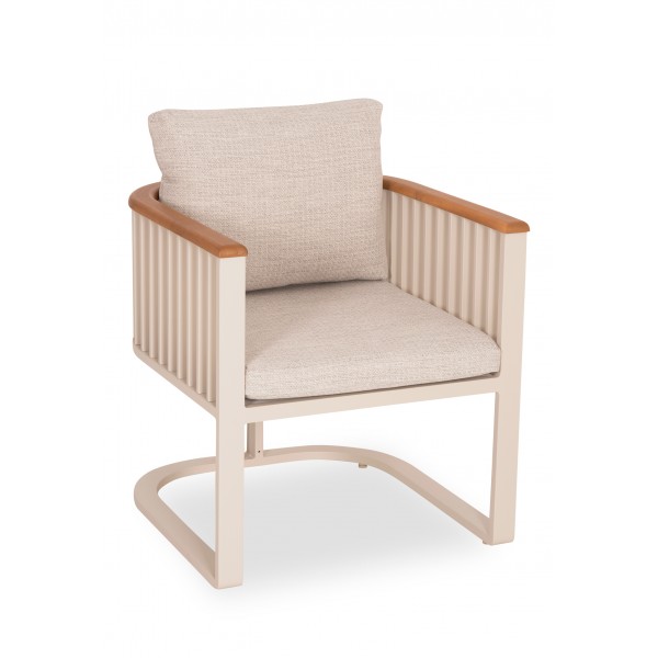 Πολυθρόνα Αλουμινίου Κρεμ με Teak Μπράτσα