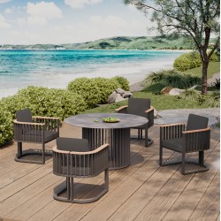 Πολυθρόνα Αλουμινίου Γκρι με Teak Μπράτσα Πολυθρόνα Αλουμινίου Γκρι με Teak Μπράτσα