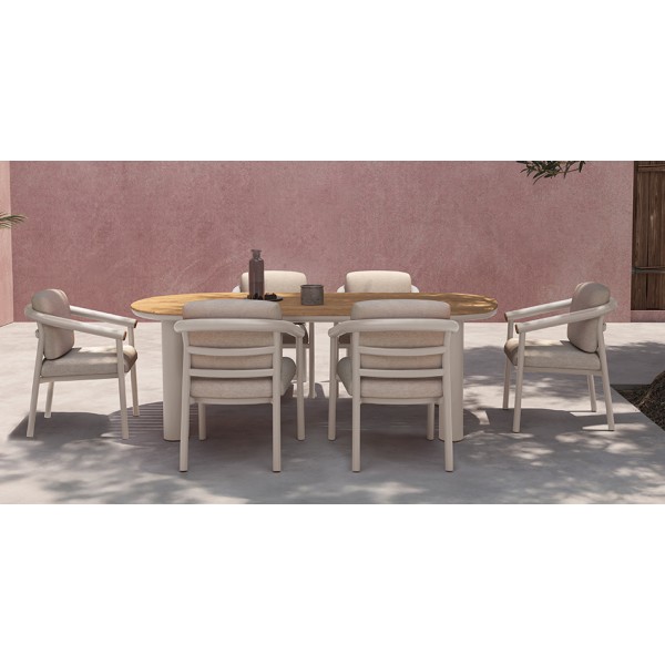 Μπεζ Τραπέζι Αλουμινίου Με Ξύλο Teak