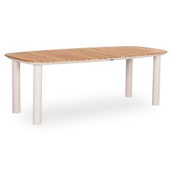 Μπεζ Τραπέζι Αλουμινίου Με Ξύλο Teak