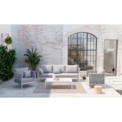 Λευκό Σαλόνι Αλουμινίου Σετ 4 τεμαχίων με Γκρι Μαξιλάρια