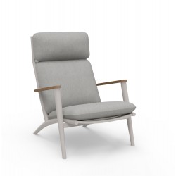 Λευκή Κρεμ Πολυθρόνα Αλουμινίου Με Σχοινί και Ξύλο Teak