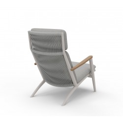 Λευκή Κρεμ Πολυθρόνα Αλουμινίου Με Σχοινί και Ξύλο Teak Λευκή Κρεμ Πολυθρόνα Αλουμινίου Με Σχοινί και Ξύλο Teak