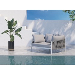 Λευκό Κρεμ Daybed Αλουμινίου με Γκρι Σχοινί και Γκρι Μαξιλάρια Λευκό Κρεμ Daybed Αλουμινίου με Γκρι Σχοινί και Γκρι Μαξιλάρια