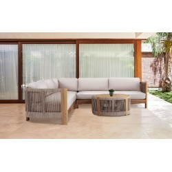 Γωνιακό Καθιστικό από Ξύλο Ακακίας με Σχοινί Σετ 4 Τεμαχίων