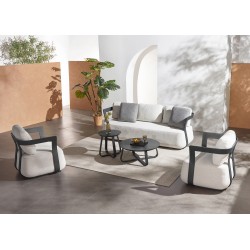 Γκρι Σαλόνι Αλουμινίου Σετ 5 τεμαχίων με Off White Μαξιλάρια