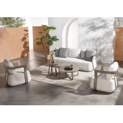 Taupe Σαλόνι Αλουμινίου Σετ 5 τεμαχίων με Off White Μαξιλάρια