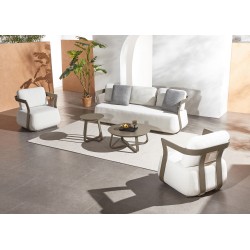 Taupe Σαλόνι Αλουμινίου Σετ 5 τεμαχίων με Off White Μαξιλάρια Taupe Σαλόνι Αλουμινίου Σετ 5 τεμαχίων με Off White Μαξιλάρια