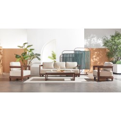 Καφέ Σαλόνι Αλουμινίου Σετ 4 τεμαχίων με Μπεζ Μαξιλάρια