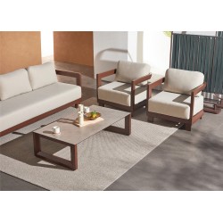 Καφέ Σαλόνι Αλουμινίου Σετ 4 τεμαχίων με Μπεζ Μαξιλάρια