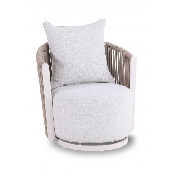 Κρεμ Περιστρεφόμενη Πολυθρόνα Αλουμινίου με Σχοινί και Μπεζ Μαξιλάρια