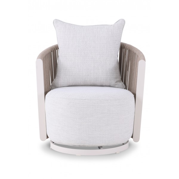 Κρεμ Περιστρεφόμενη Πολυθρόνα Αλουμινίου με Σχοινί και Μπεζ Μαξιλάρια