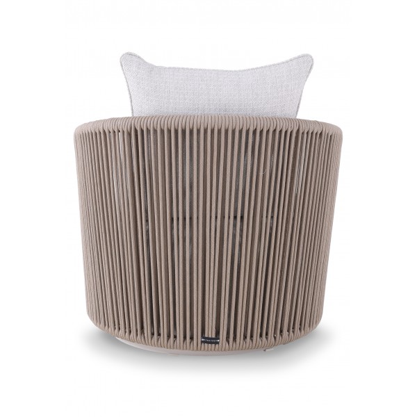 Κρεμ Περιστρεφόμενη Πολυθρόνα Αλουμινίου με Σχοινί και Μπεζ Μαξιλάρια