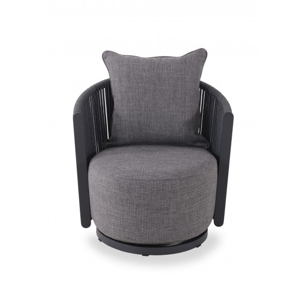 Γκρι Περιστρεφόμενη Πολυθρόνα Αλουμινίου με Γκρι Σχοινί και Γκρι Μαξιλάρια