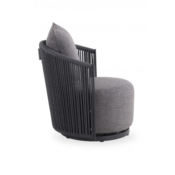 Γκρι Περιστρεφόμενη Πολυθρόνα Αλουμινίου με Γκρι Σχοινί και Γκρι Μαξιλάρια