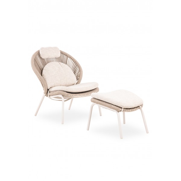 Πολυθρόνα Αλουμινίου Εκρού με Υποπόδιο Σετ 2 τεμ