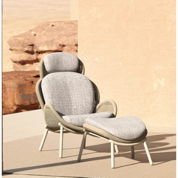 Πολυθρόνα Αλουμινίου Εκρού με Υποπόδιο Σετ 2 τεμ