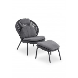 Πολυθρόνα Αλουμινίου Γκρι με Υποπόδιο Σετ 2 τεμ