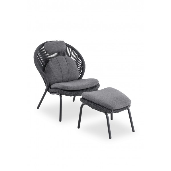 Πολυθρόνα Αλουμινίου Γκρι με Υποπόδιο Σετ 2 τεμ