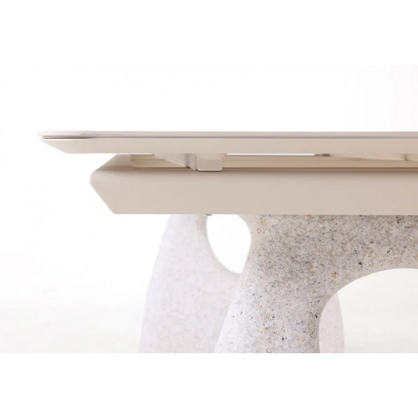 Επεκτεινόμενο Τραπέζι με Cream Sintered Stone Top και Πόδια πέτρας Frp