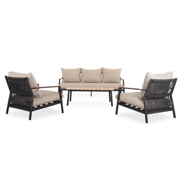 Σαλόνι Αλουμινίου με Σχοινί Γκρι Σετ 4 τεμαχίων