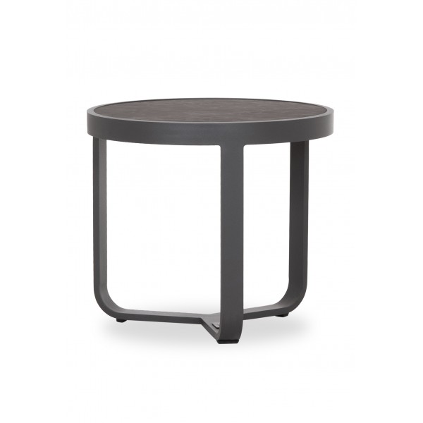 Side Table Αλουμινίου Γκρι με Πλάκα από Πυριτική Πέτρα.