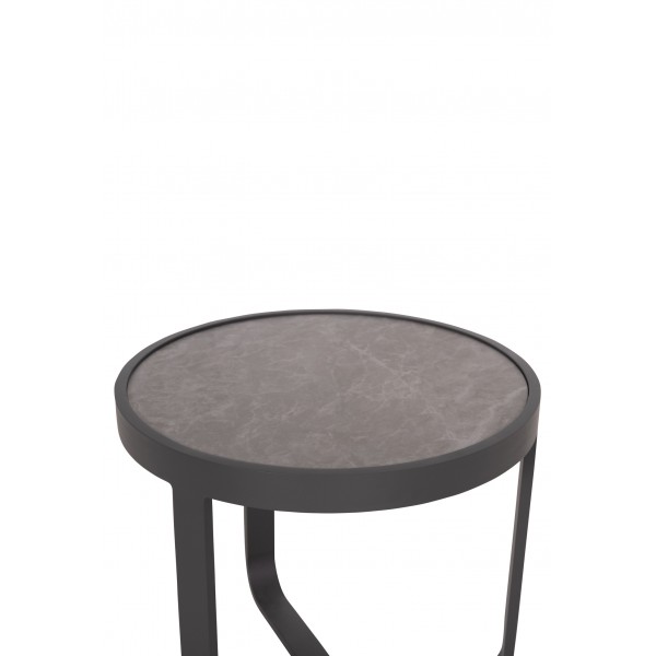 Side Table Αλουμινίου Γκρι με Πλάκα από Πυριτική Πέτρα.