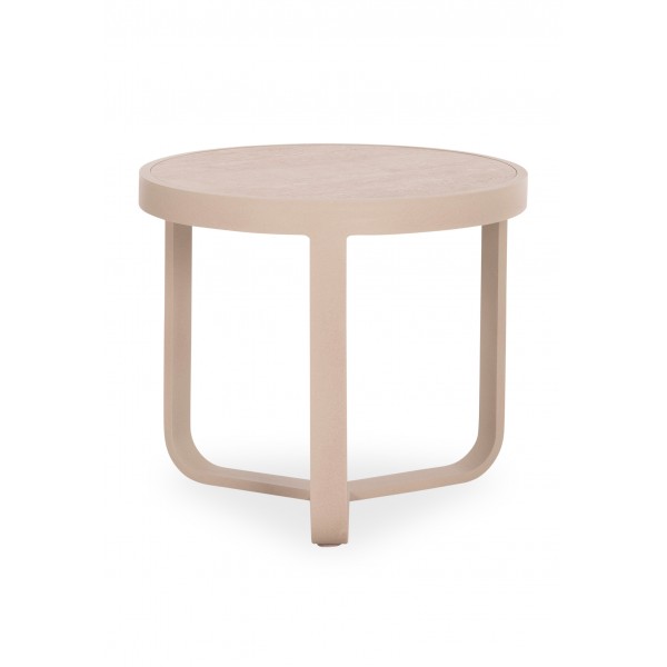 Side Table Αλουμινίου Κρεμ με Πλάκα από Πυριτική Πέτρα.