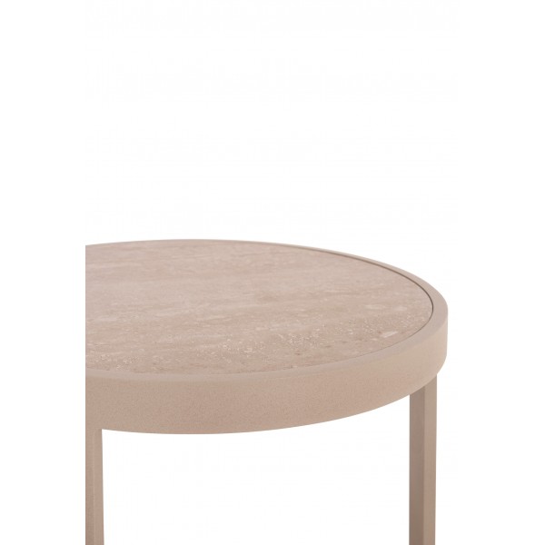 Side Table Αλουμινίου Κρεμ με Πλάκα από Πυριτική Πέτρα.