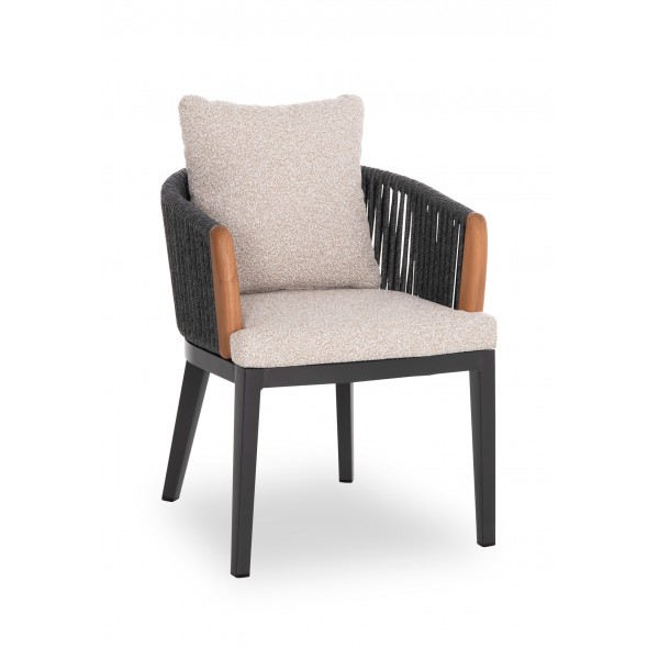 Καρέκλα Δείπνου Γκρι Αλουμινίου με Σχοινί και Ξύλο Teak