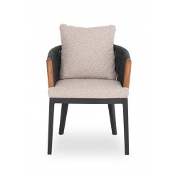 Καρέκλα Δείπνου Γκρι Αλουμινίου με Σχοινί και Ξύλο Teak