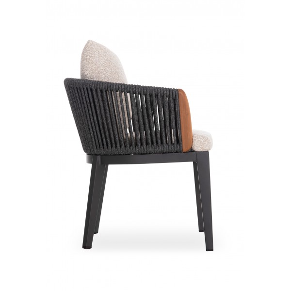 Καρέκλα Δείπνου Γκρι Αλουμινίου με Σχοινί και Ξύλο Teak