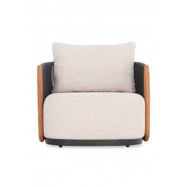 Πολυθρόνα Γκρι Αλουμινίου με Σχοινί και Ξύλο Teak