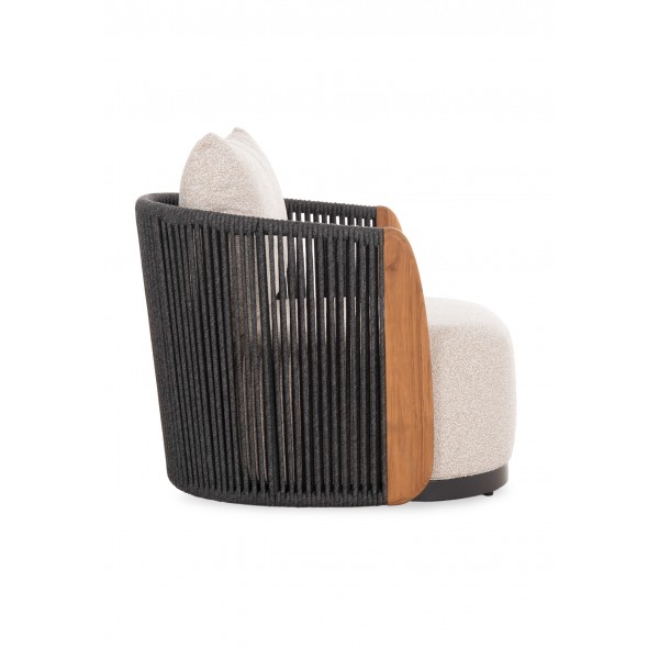 Πολυθρόνα Γκρι Αλουμινίου με Σχοινί και Ξύλο Teak