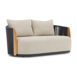 Καναπές Γκρι Αλουμινίου 2 Θέσεων με Σχοινί και Ξύλο Teak