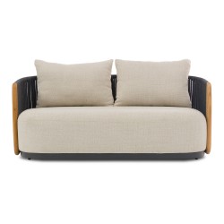 Καναπές Γκρι Αλουμινίου 2 Θέσεων με Σχοινί και Ξύλο Teak