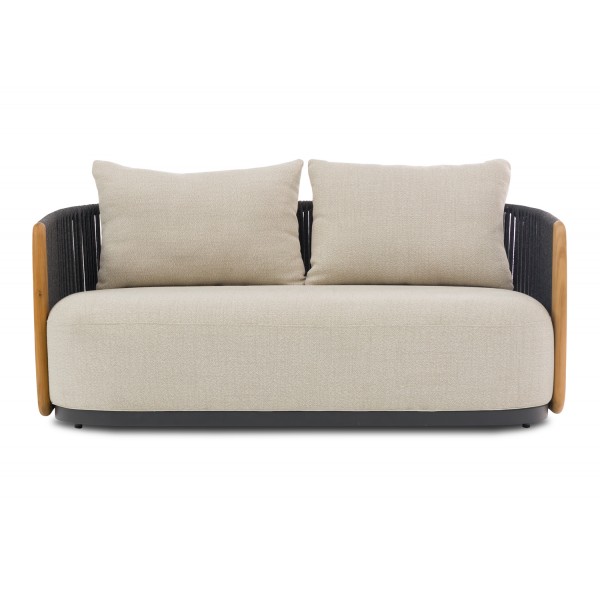 Καναπές Γκρι Αλουμινίου 2 Θέσεων με Σχοινί και Ξύλο Teak