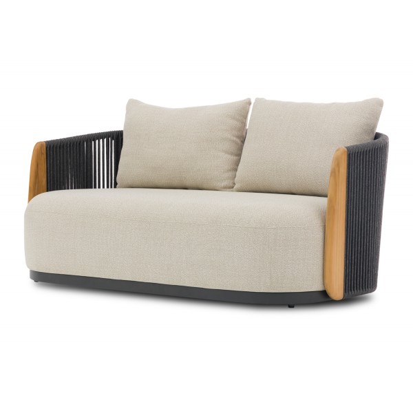 Καναπές Γκρι Αλουμινίου 2 Θέσεων με Σχοινί και Ξύλο Teak