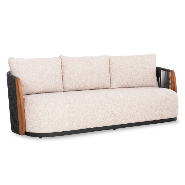 Καναπές Γκρι Αλουμινίου  3 Θέσεων με Σχοινί και Ξύλο Teak