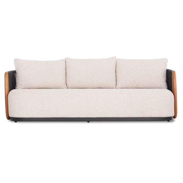 Καναπές Γκρι Αλουμινίου  3 Θέσεων με Σχοινί και Ξύλο Teak