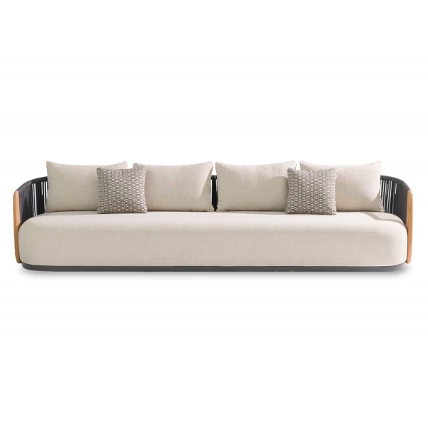 Καναπές Γκρι Αλουμινίου 4 Θέσεων με Σχοινί και Ξύλο Teak