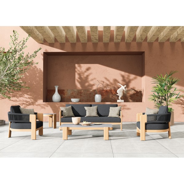 Σαλόνι Αλουμινίου με Όψη Ξύλου και Σχοινί Σετ 4 τεμαχίων