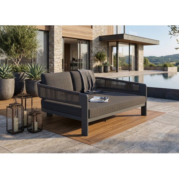 Γκρι Daybed Αλουμινίου με Σχοινί και Γκρι Μαξιλάρια